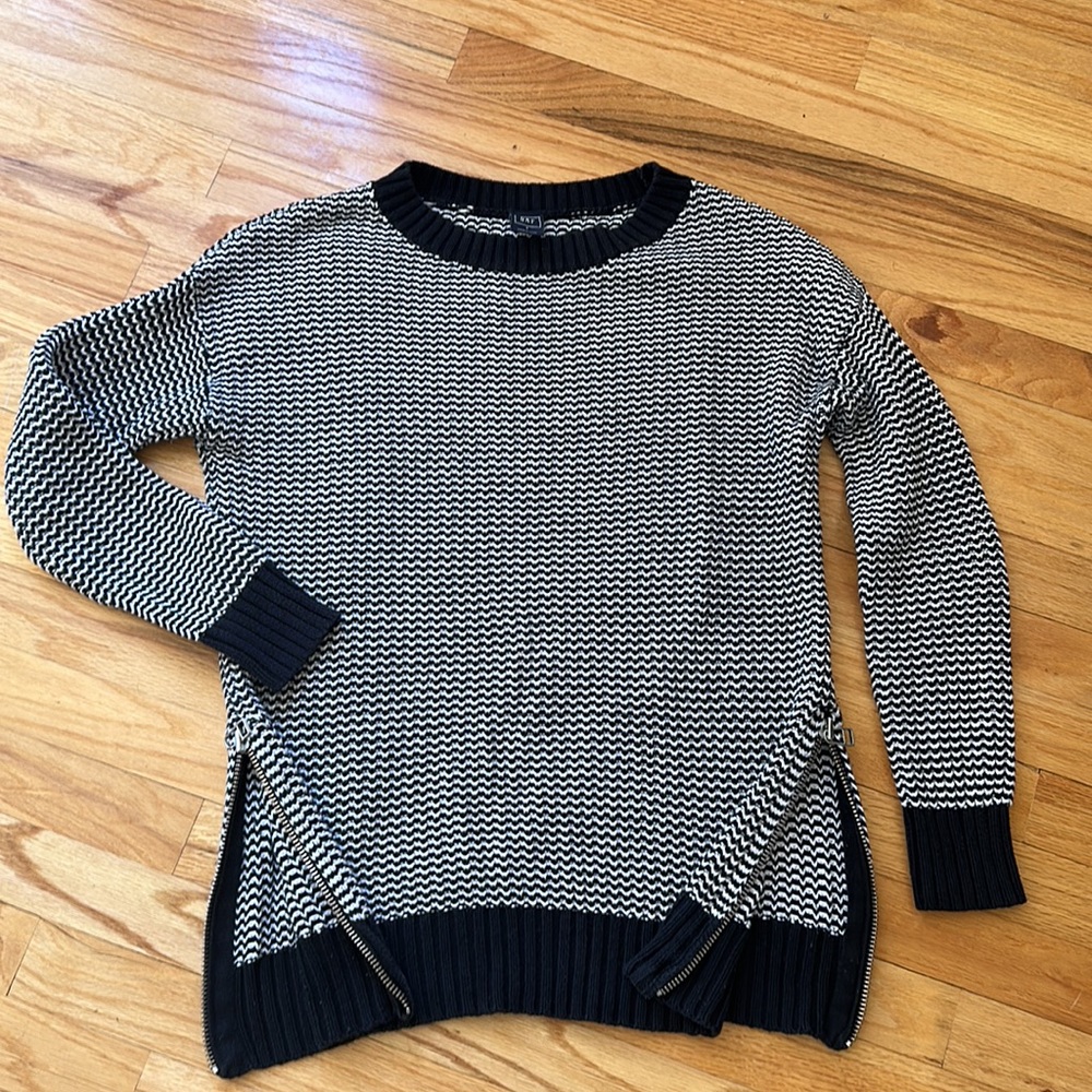 Black and Off White Side Zip Tunic Sweater